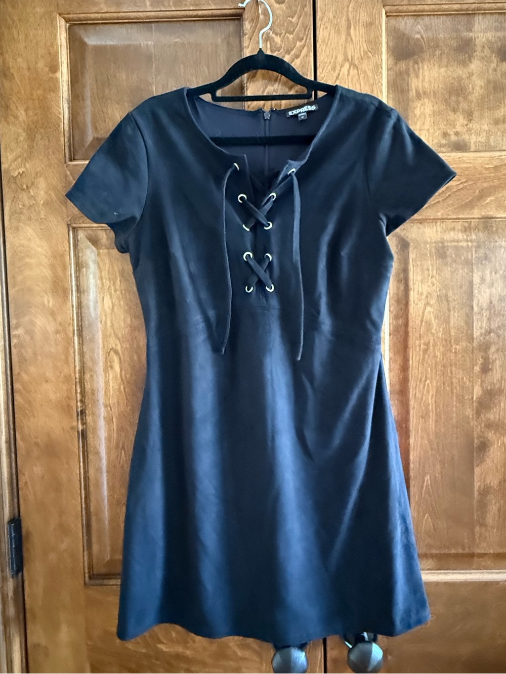 Express Black Suede Like Material Dress with Lace Up Front - Women's Size 10
